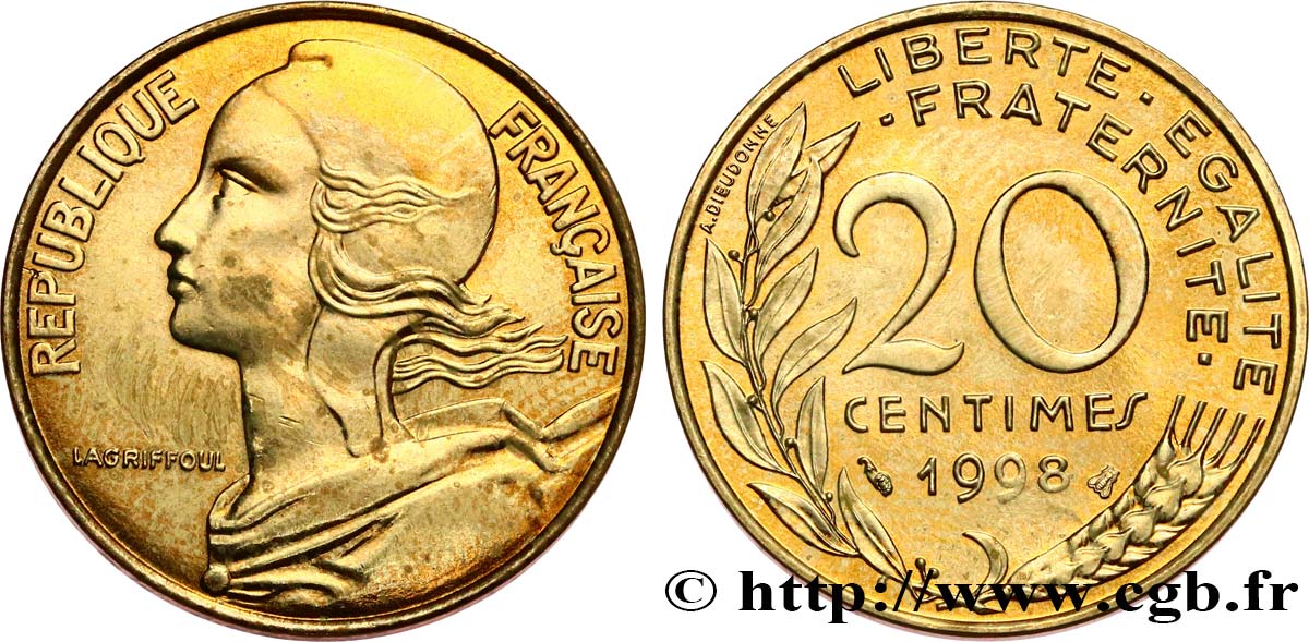 20 centimes Marianne, BU (Brillant Universel) 1998 Pessac F.156/42 SUP+ 