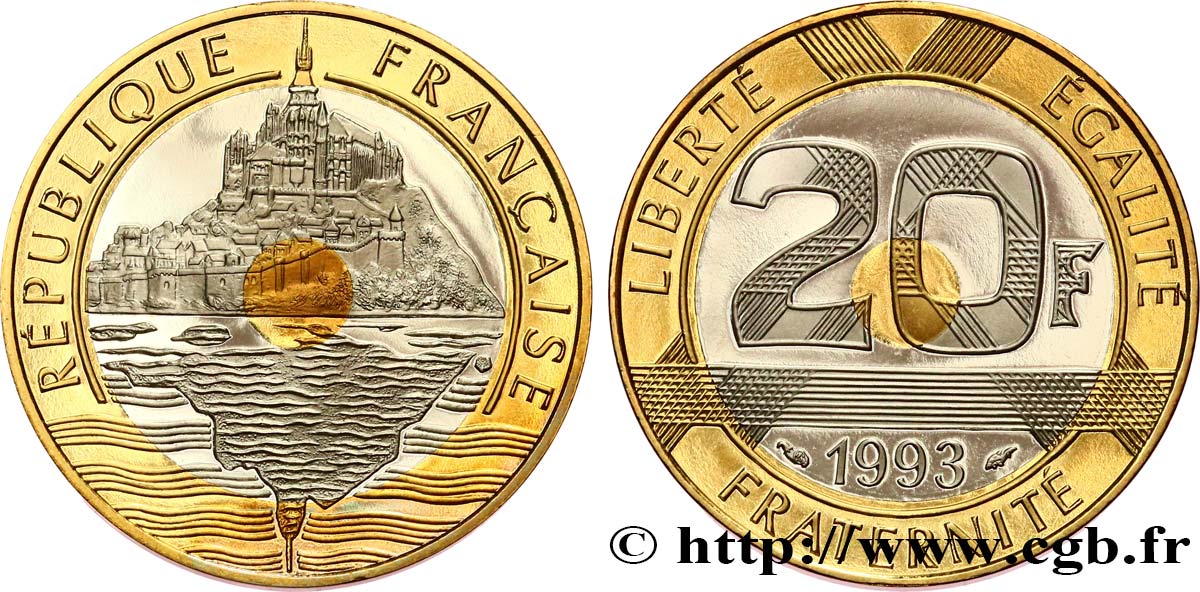 20 francs Mont Saint-Michel, Belle Épreuve 1993 Pessac F.403/7 var. ST 