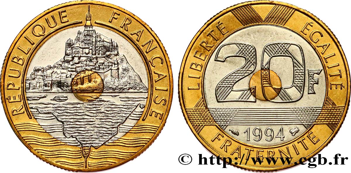 20 francs Mont Saint-Michel, différent abeille, Brillant Universel 1994 Pessac F.403/10 ST 