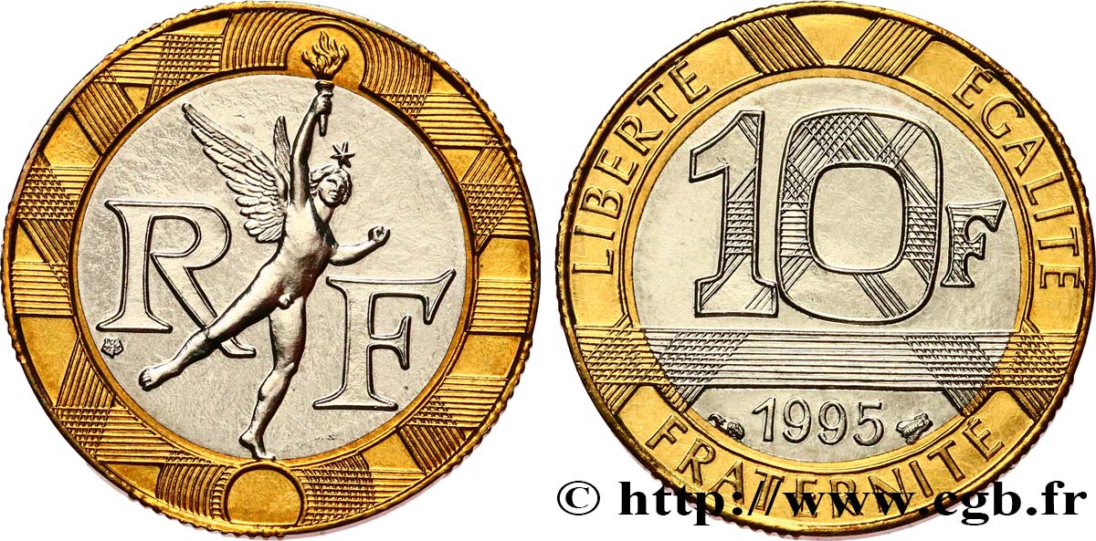10 francs Génie de la Bastille, Brillant Universel 1995 Pessac F.375/12 MS 