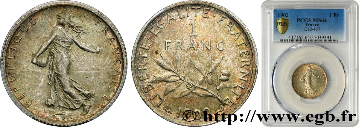 1 franc Semeuse 1902 Paris F.217/7 SC64 PCGS