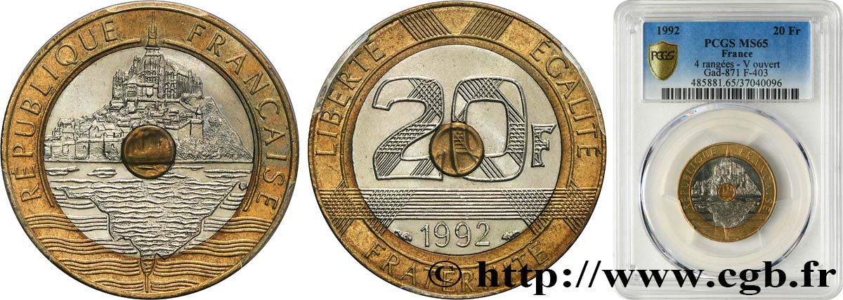 20 francs Mont Saint-Michel 1992 Pessac F.403/5 MS65 PCGS