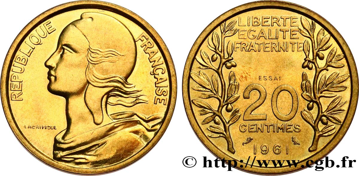 Essai du concours de 20 centimes par Lagriffoul 1961 Paris GEM.55 10 SPL63 