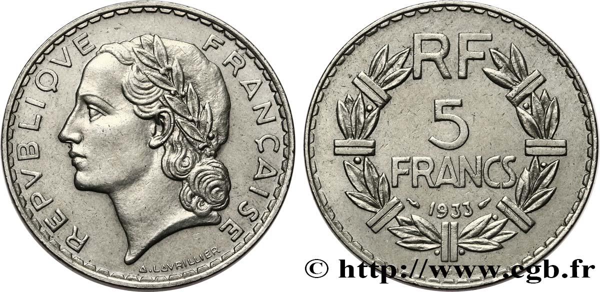 Essai de 5 francs Lavrillier, nickel 1933  F.336/1 EBC55 