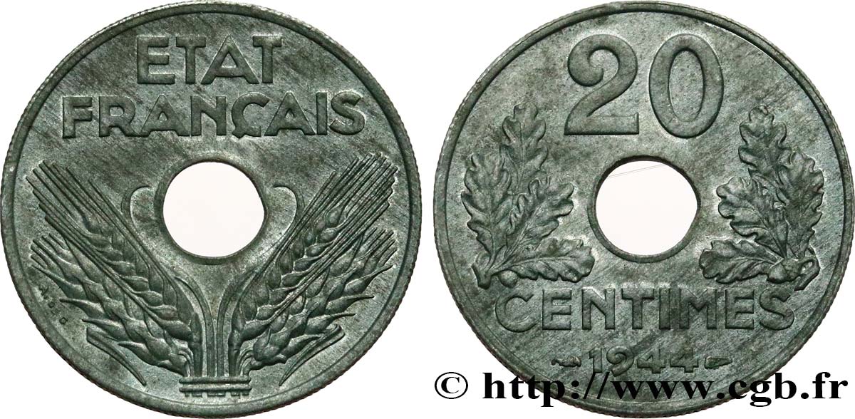 20 centimes État français 1944  F.153A/2 SUP60 