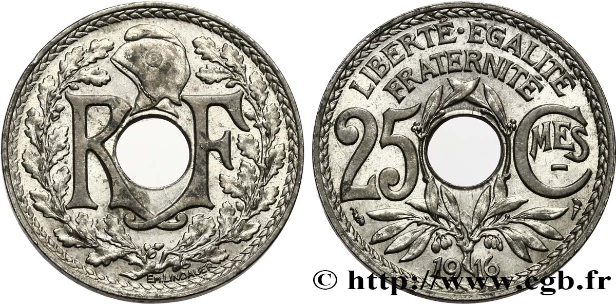 25 centimes Lindauer, Cmes souligné 1916 Paris F.170/4 SUP55 