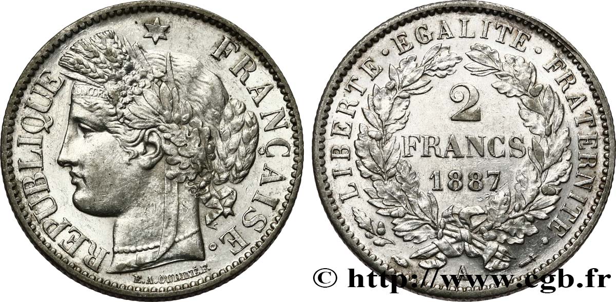 2 francs Cérès, avec légende 1887 Paris F.265/13 SUP55 