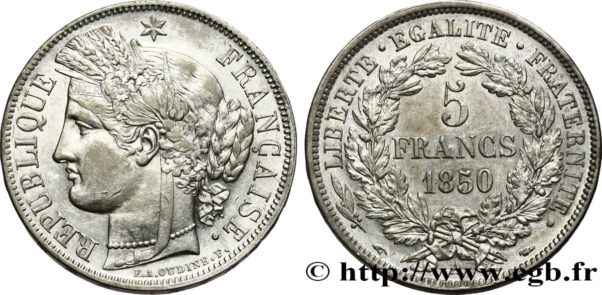 5 francs Cérès, IIe République 1850 Paris F.327/4 SS53 