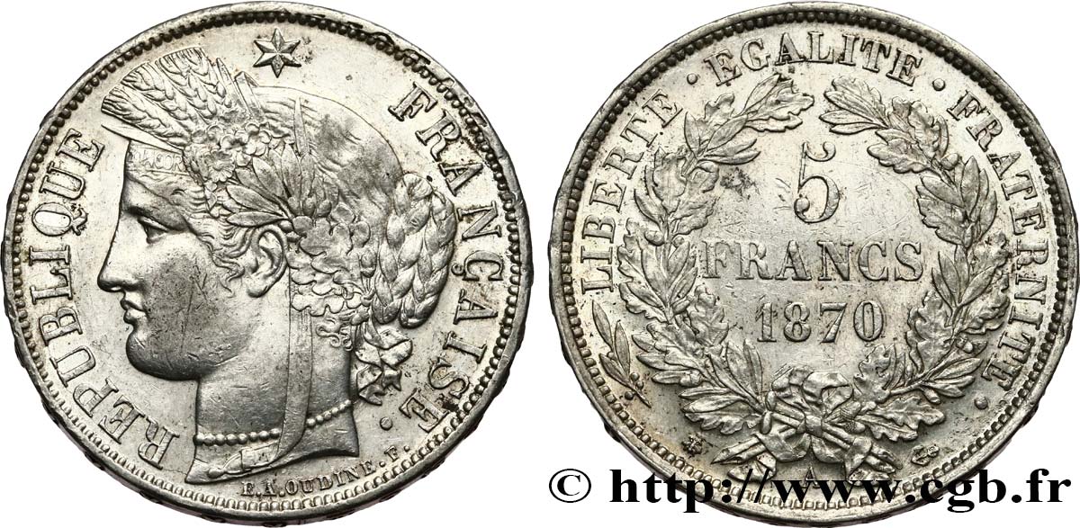 5 francs Cérès, avec légende 1870 Paris F.333/1 TTB53 