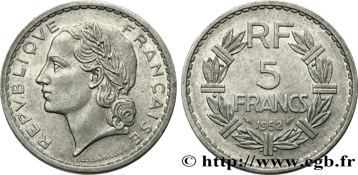 5 francs Lavrillier, aluminium 1952  F.339/22 SUP55 