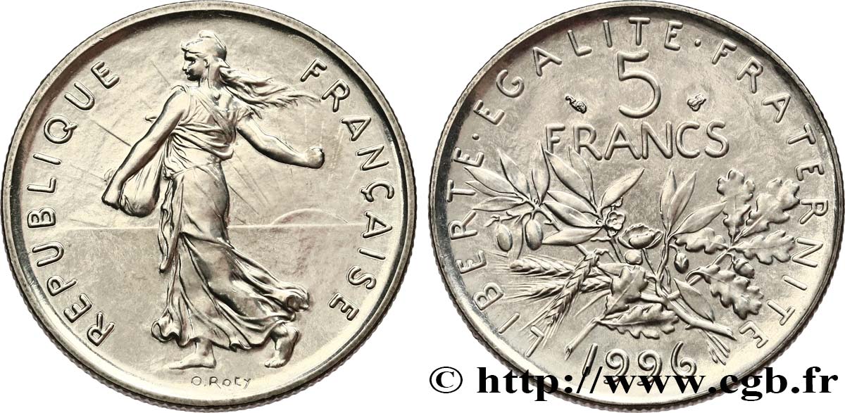 5 francs Semeuse, nickel 1996 Pessac F.341/32 SPL63 