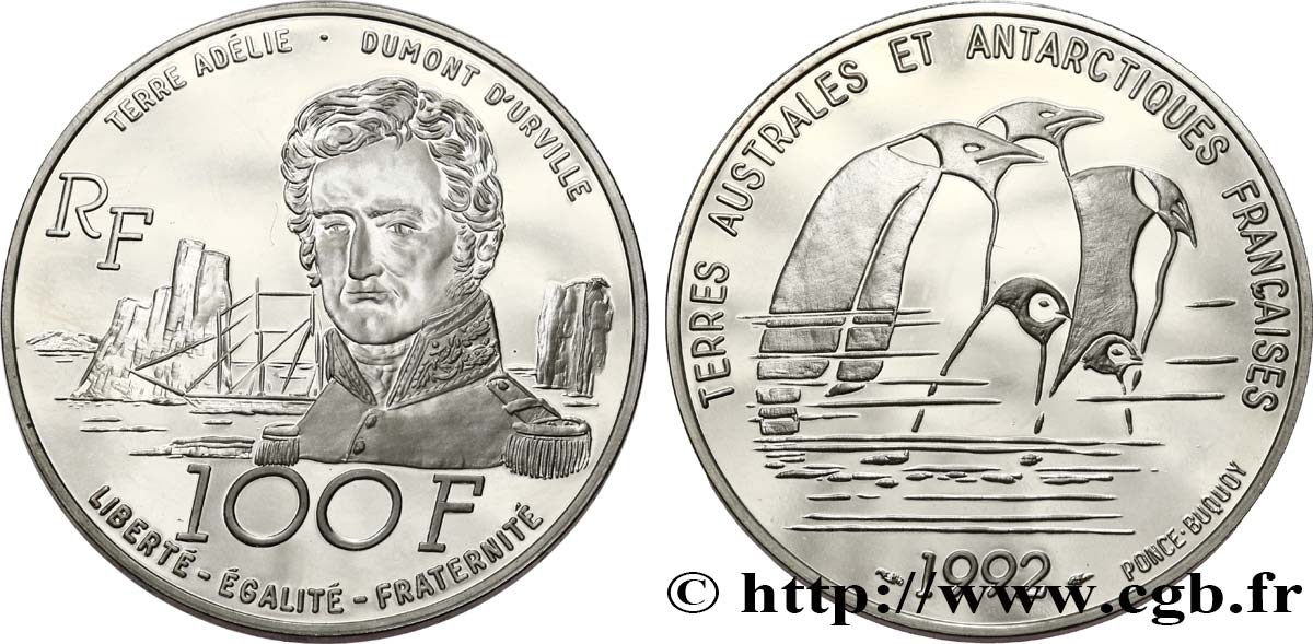 100 Francs Proof Dumont d’Urville - Manchots Empereur 1992  KM20/1011  fST 