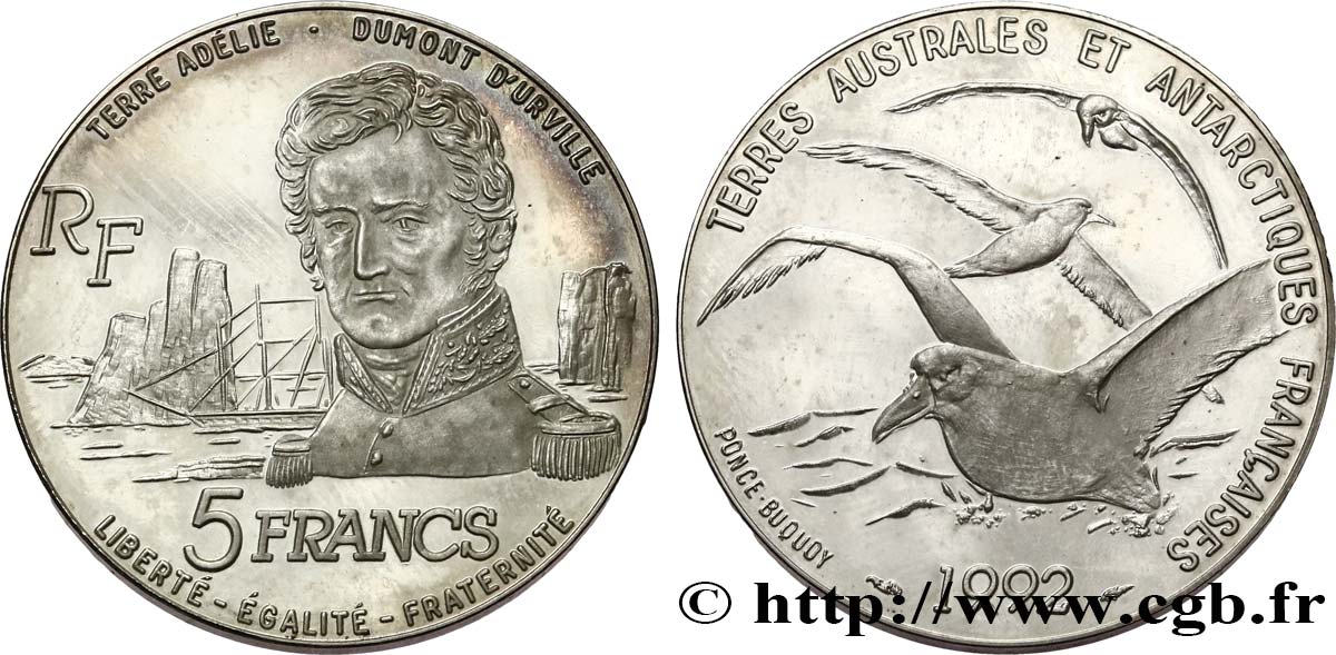 Belle Épreuve 5 francs Albatros T.A.A.F. (Terres Australes et Antarctiques Françaises) 1992 Paris F5.1202 1 EBC+ 