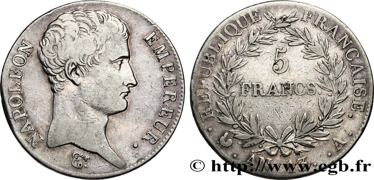 5 francs Napoléon Empereur, Calendrier révolutionnaire 1805 Paris F.303/2 MB30 