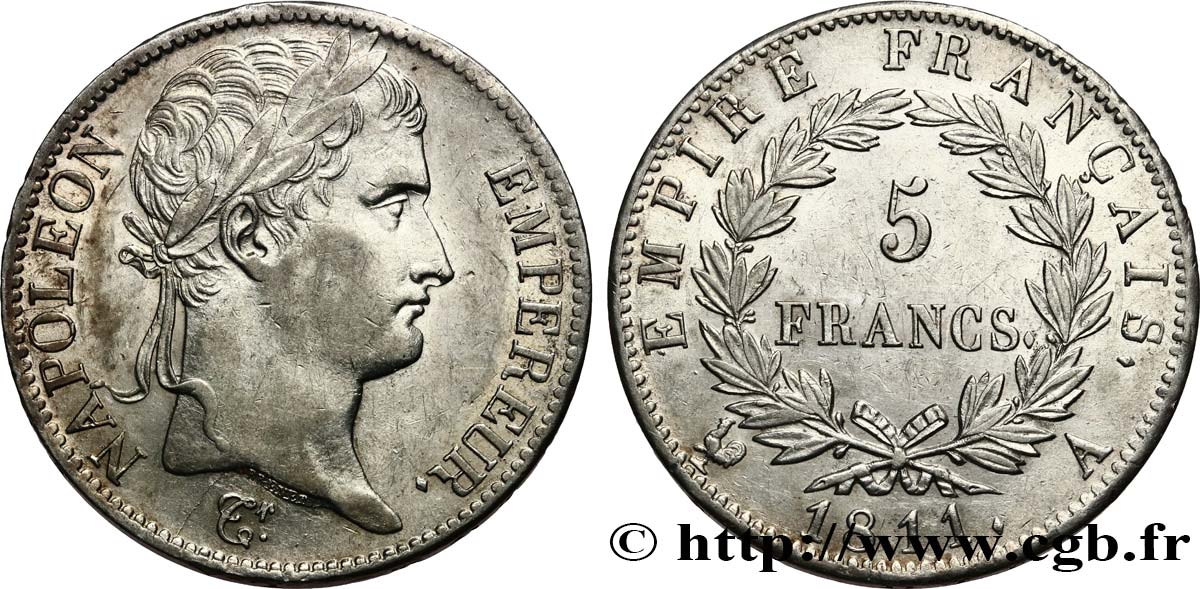 5 francs Napoléon Empereur, Empire français 1811 Paris F.307/27 AU50 