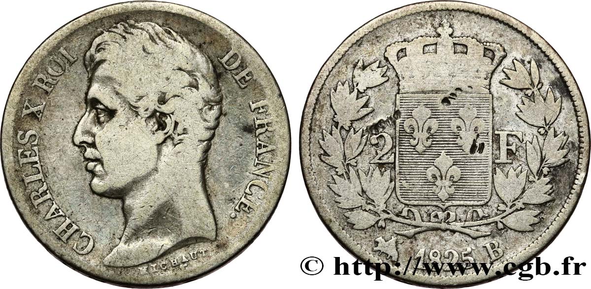 2 francs Charles X 1825 Rouen F.258/2 B+ 