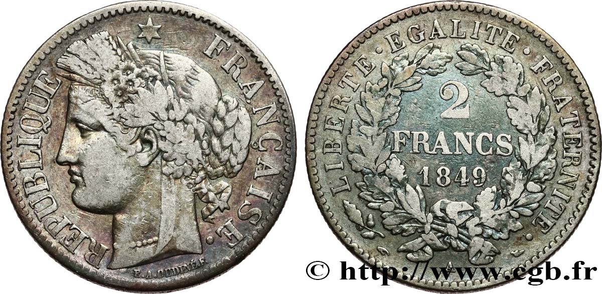 2 francs Cérès, IIe République 1849 Paris F.261/1 TB25 