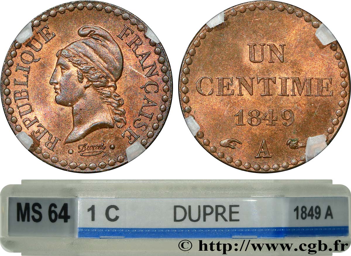 Un centime Dupré, IIe République 1849 Paris F.101/2 SC64 GENI