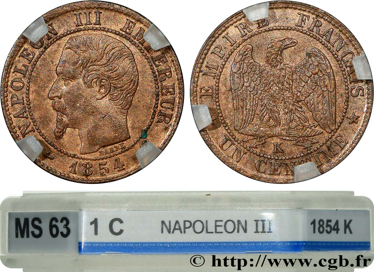 Un centime Napoléon III, tête nue 1854 Bordeaux F.102/13 SC63 GENI
