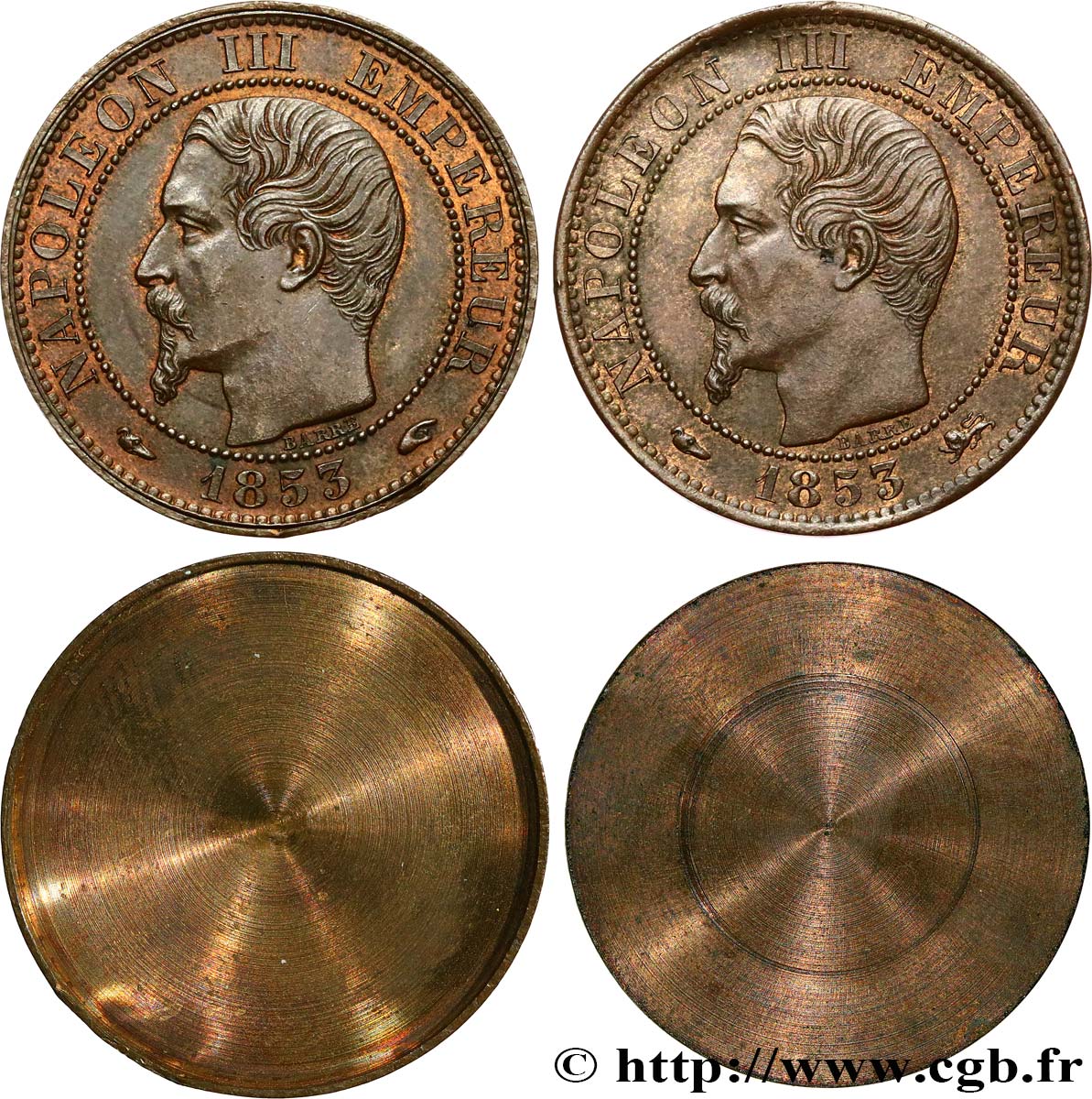 Cinq centimes Napoléon III, tête nue, Emboîtage secret 1853 Lyon/Paris F.116/- AU 