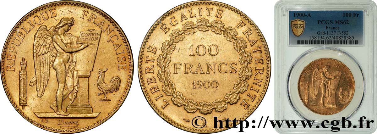 100 francs or Génie, tranche inscrite en relief Dieu protège la France 1900 Paris F.552/13 MS62 PCGS