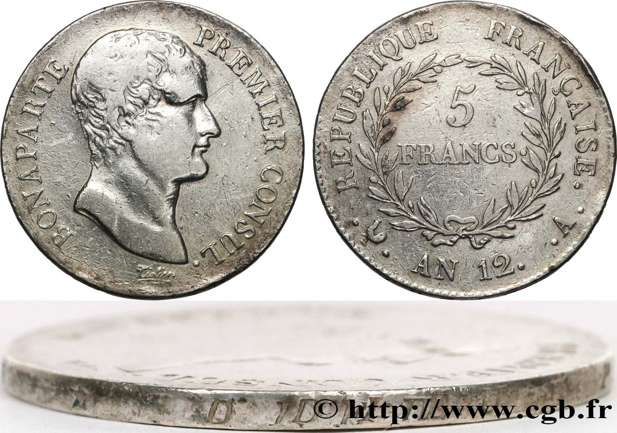 5 francs Bonaparte Premier Consul, Tranche Fautée 1804 Paris F.301/9 BC 