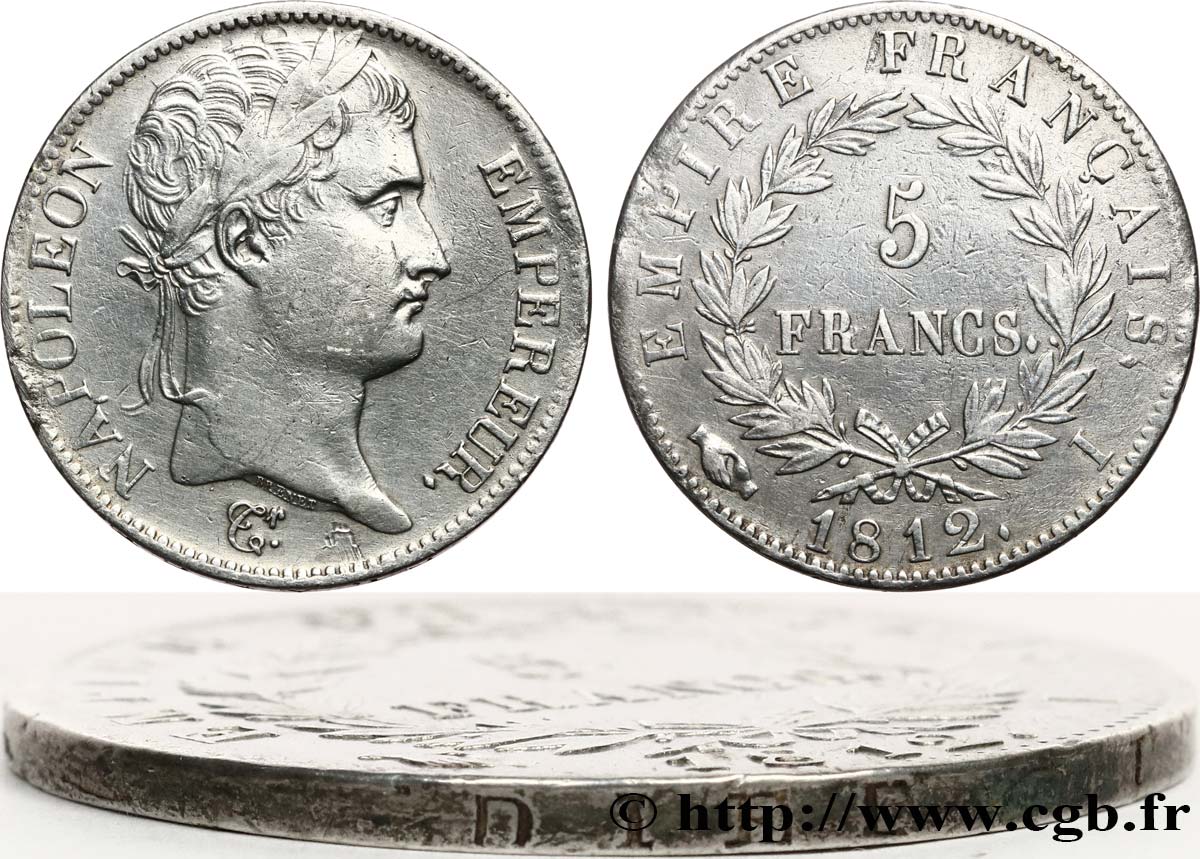 5 francs Napoléon Empereur, Empire français, tranche Fautée 1812 Limoges F.307/46 TTB 