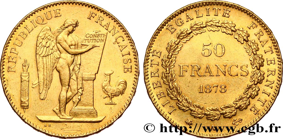 50 francs or Génie 1878 Paris F.549/1 AU55 
