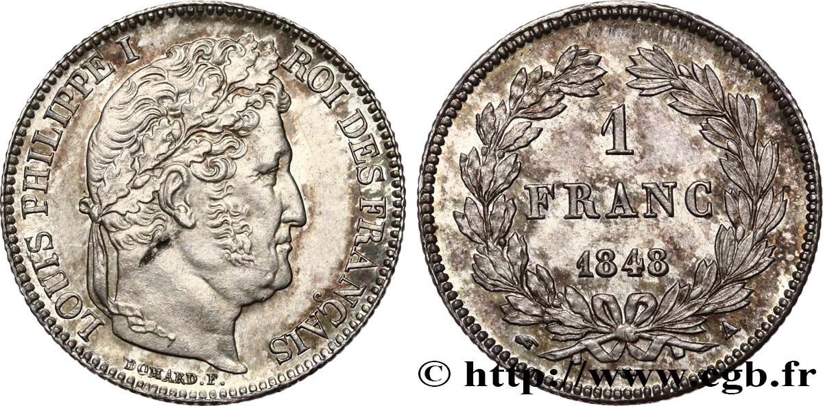 1 franc Louis-Philippe, couronne de chêne 1848 Paris F.210/113 SUP62 