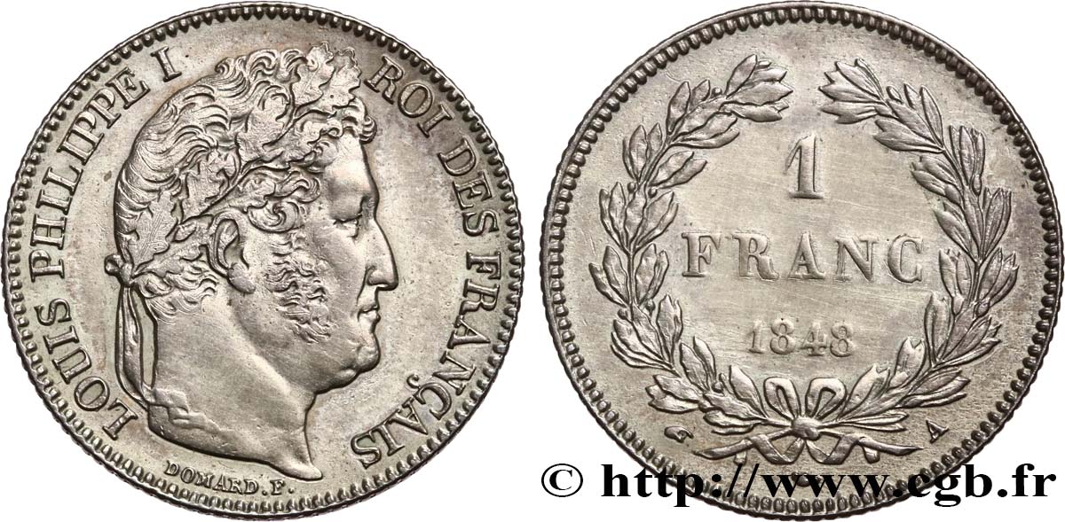 1 franc Louis-Philippe, couronne de chêne 1848 Paris F.210/113 TTB 