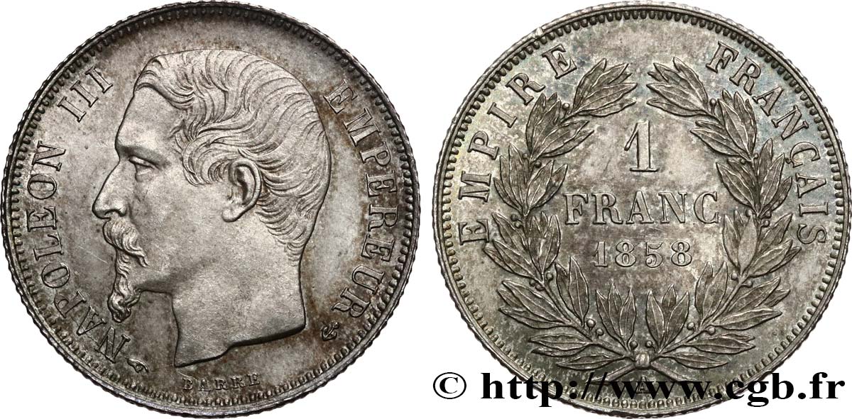 1 franc Napoléon III, tête nue 1858 Paris F.214/11 MS63 