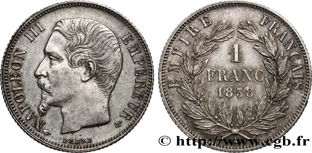 1 franc Napoléon III, tête nue 1858 Paris F.214/11 SUP+ 