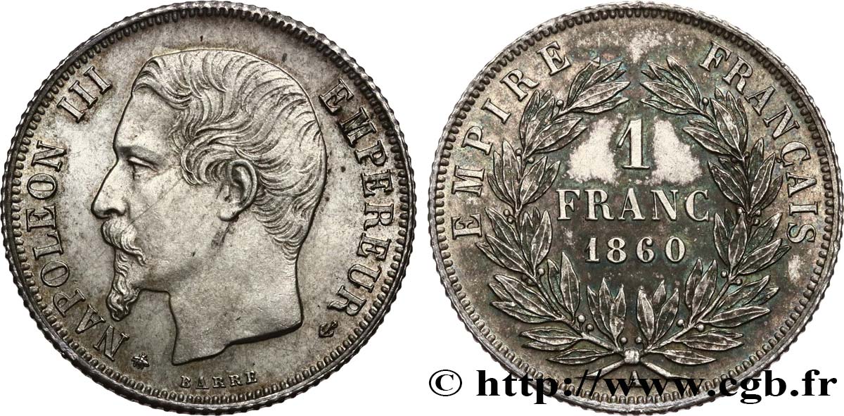 1 franc Napoléon III, tête nue, différent abeille 1860 Paris F.214/15 SUP60 