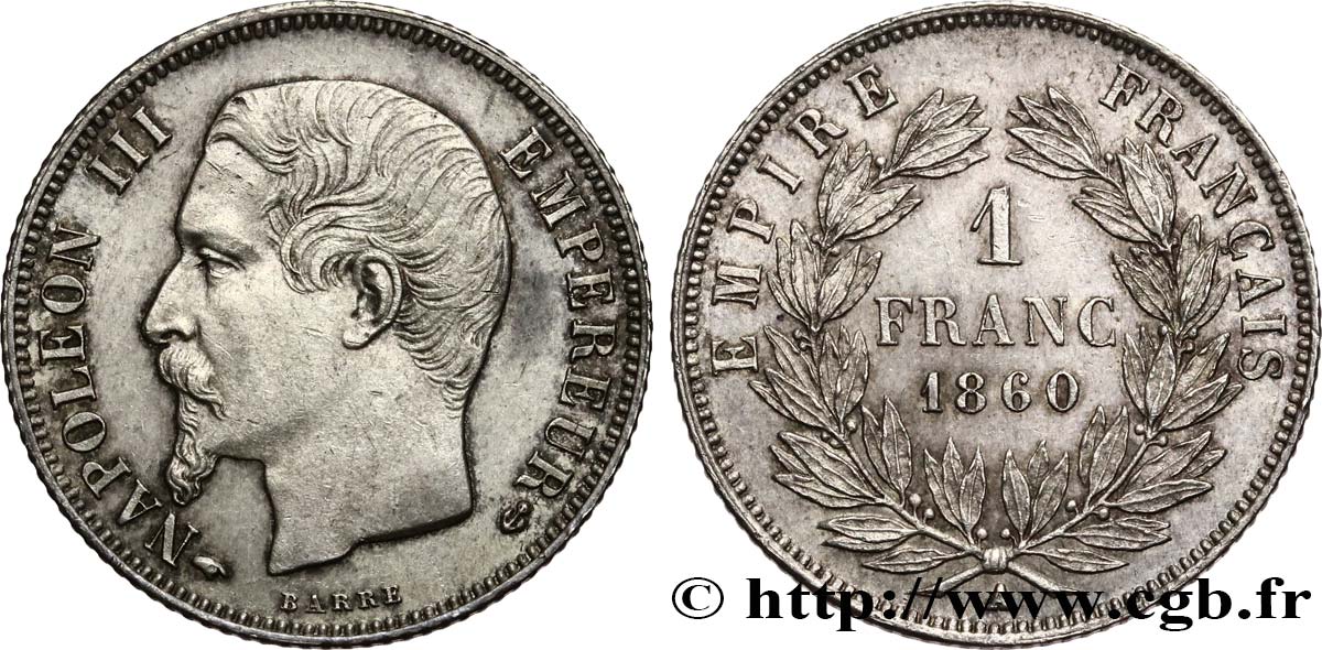 1 franc Napoléon III, tête nue 1860 Paris F.214/14 EBC+ 