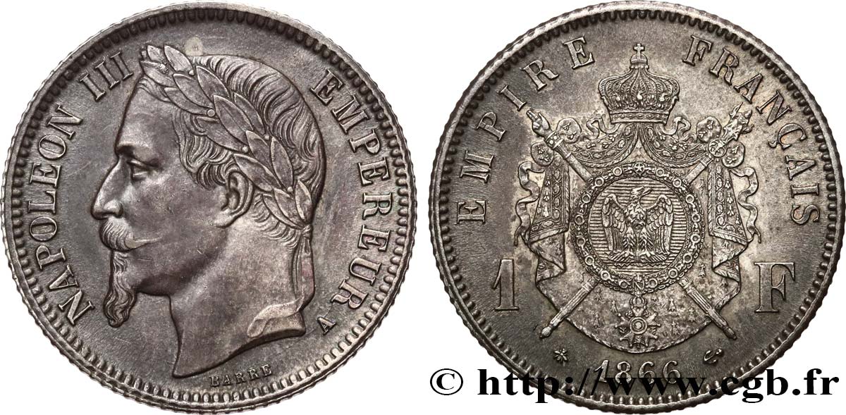 1 franc Napoléon III, tête laurée 1866 Paris F.215/3 SUP 