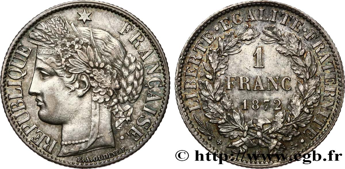 1 franc Cérès, IIIe République 1872 Bordeaux F.216/6 AU 