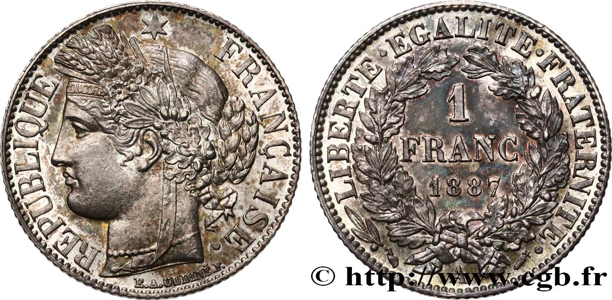 1 franc Cérès, IIIe République 1887 Paris F.216/9 SUP+ 