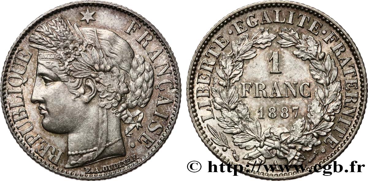 1 franc Cérès, IIIe République 1887 Paris F.216/9 SUP62 
