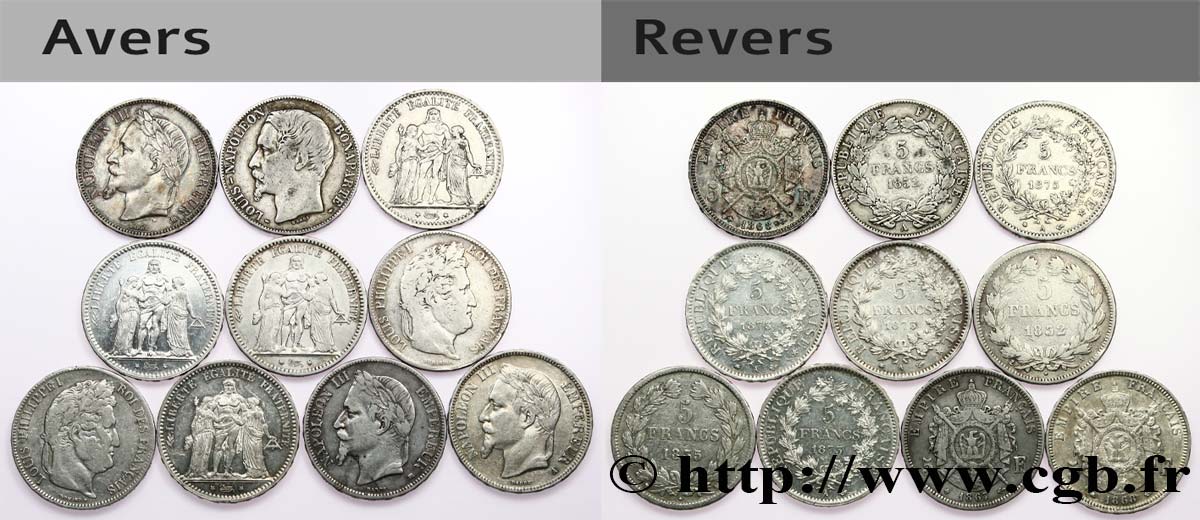 Lot de dix écus de 5 francs n.d.  F.-/ TB 