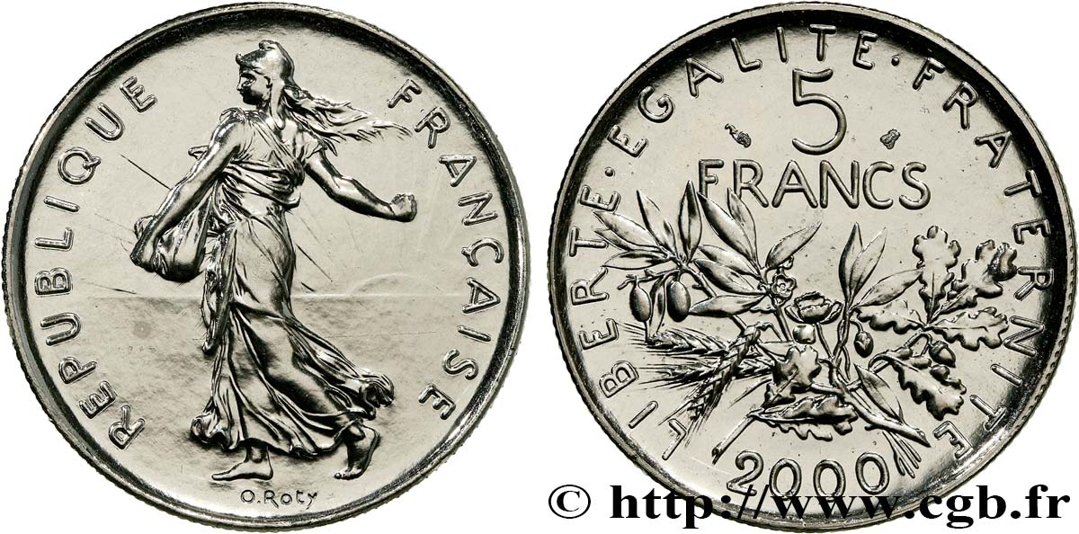 5 francs Semeuse, nickel, BU (Brillant Universel) 2000 Pessac F.341/36 ST 