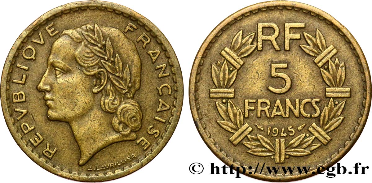 5 francs Lavrillier, bronze-aluminium 1945  F.337/5 TB35 