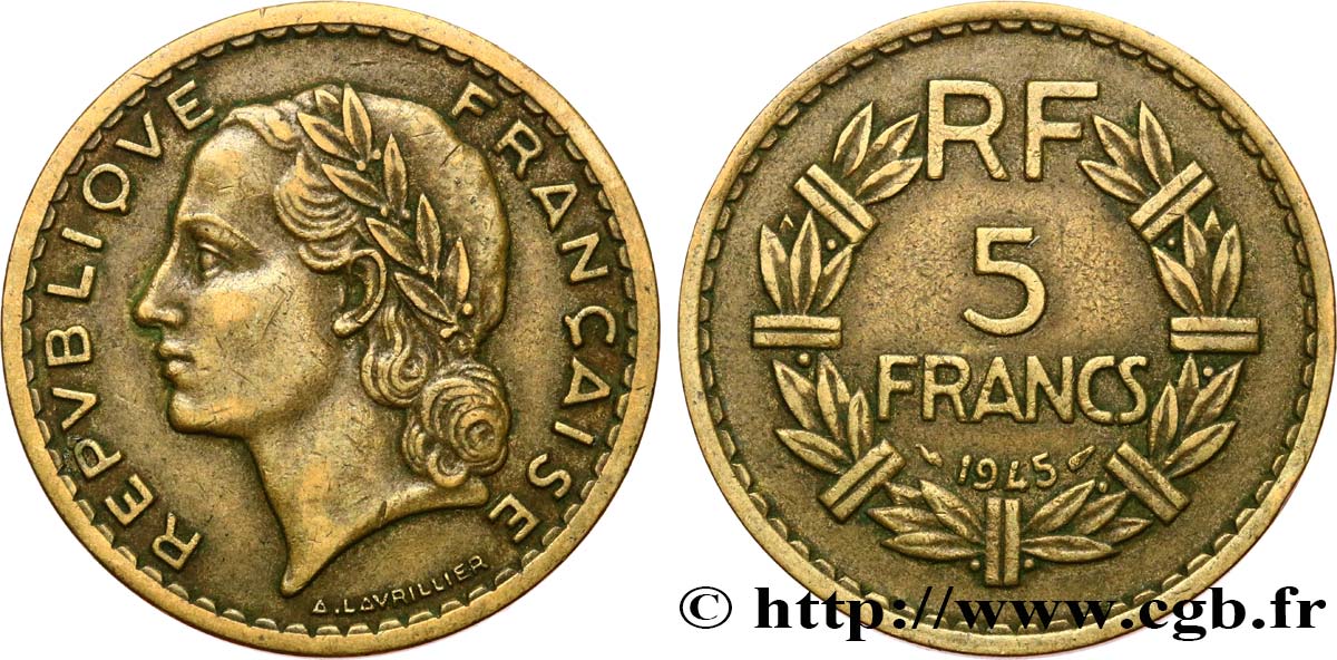 5 francs Lavrillier, bronze-aluminium 1945  F.337/5 VF 