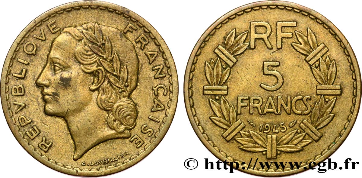 5 francs Lavrillier, bronze-aluminium 1945 Castelsarrasin F.337/6 TTB40 