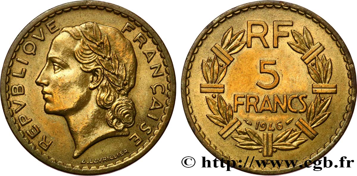 5 francs Lavrillier, bronze-aluminium 1946 Castelsarrasin F.337/8 q.SPL 