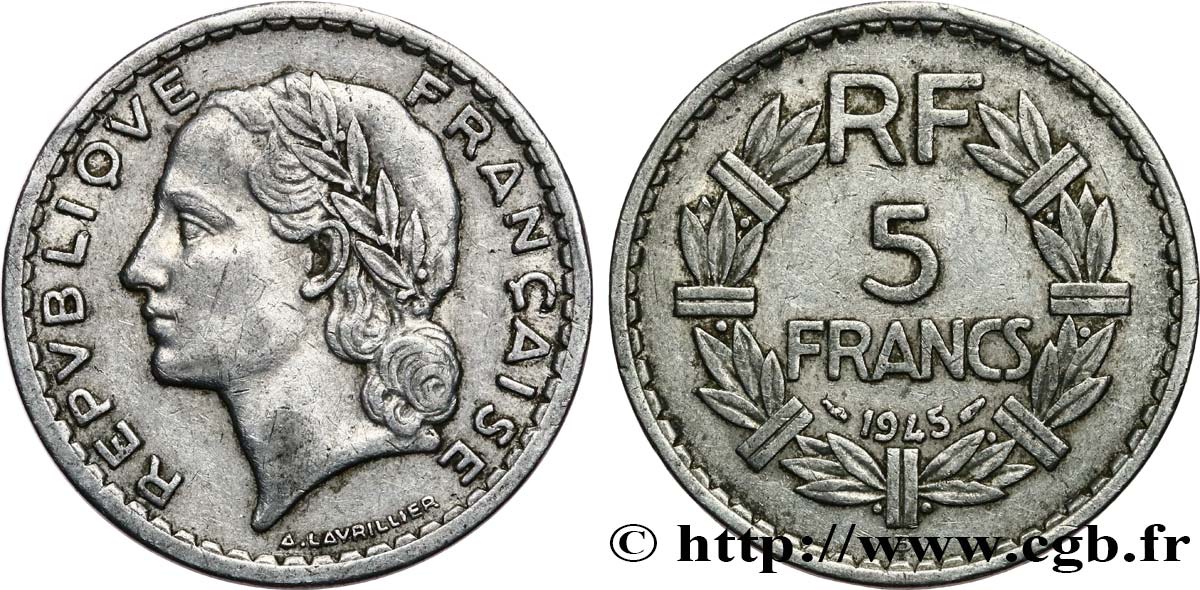 5 francs Lavrillier, aluminium 1945 Beaumont-Le-Roger F.339/4 TB 