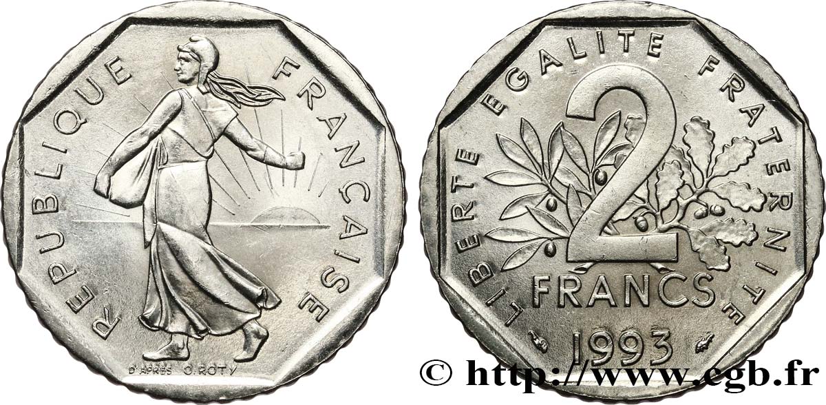 2 francs Semeuse, nickel 1993 Pessac F.272/19 MS63 