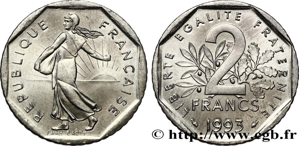 2 francs Semeuse, nickel 1993 Pessac F.272/19 MS63 