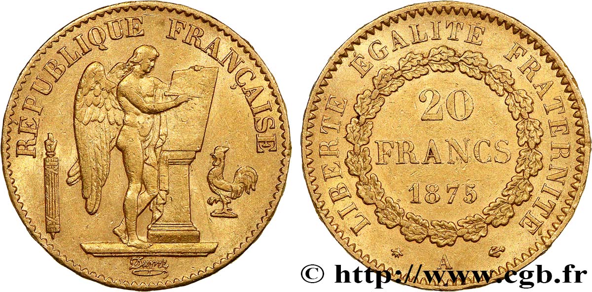 20 francs or Génie, Troisième République 1875 Paris F.533/3 AU50 