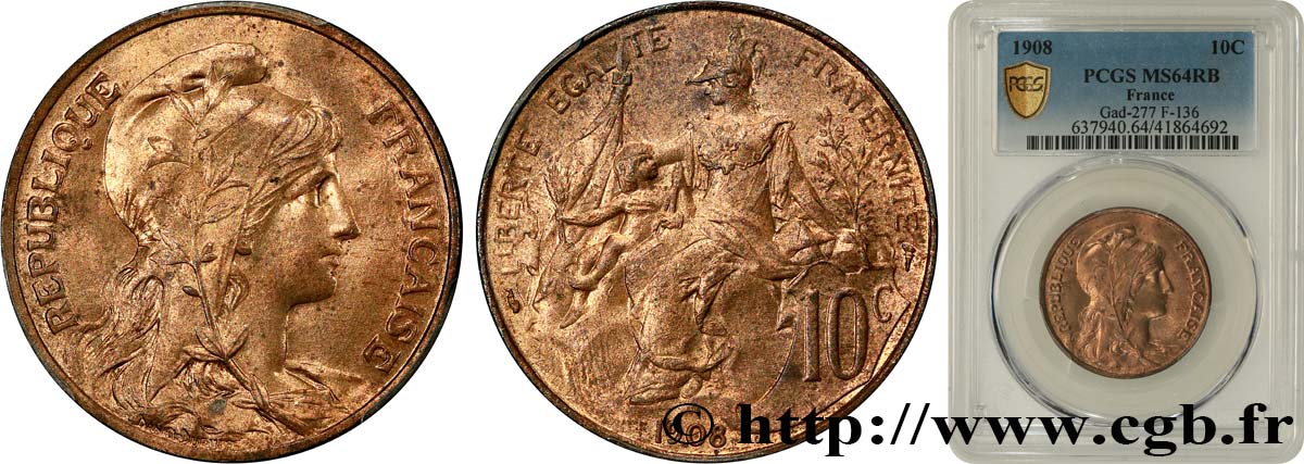 10 centimes Daniel-Dupuis 1908  F.136/17 MS64 PCGS