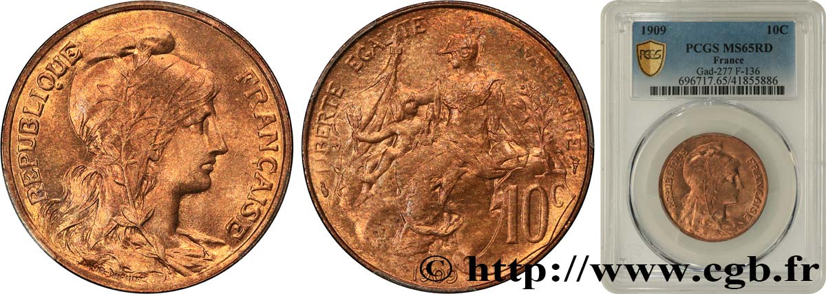 10 centimes Daniel-Dupuis 1909  F.136/18 FDC65 PCGS